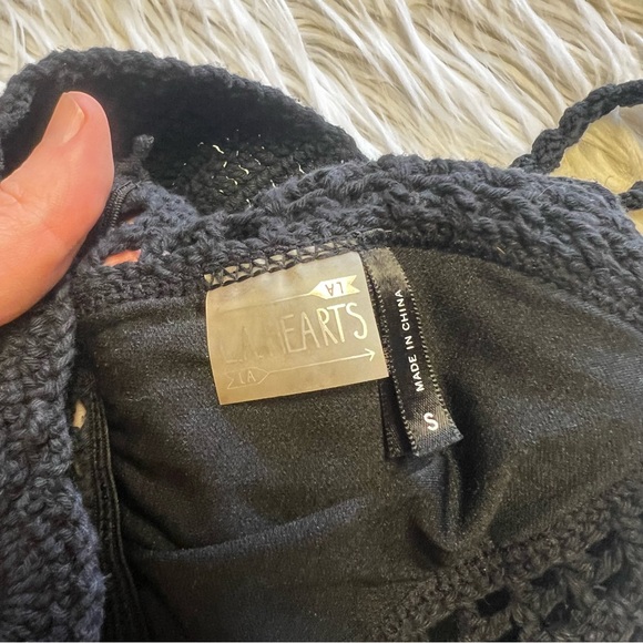 La Hearts Charcoal Crochet Top - Picture 4 of 4